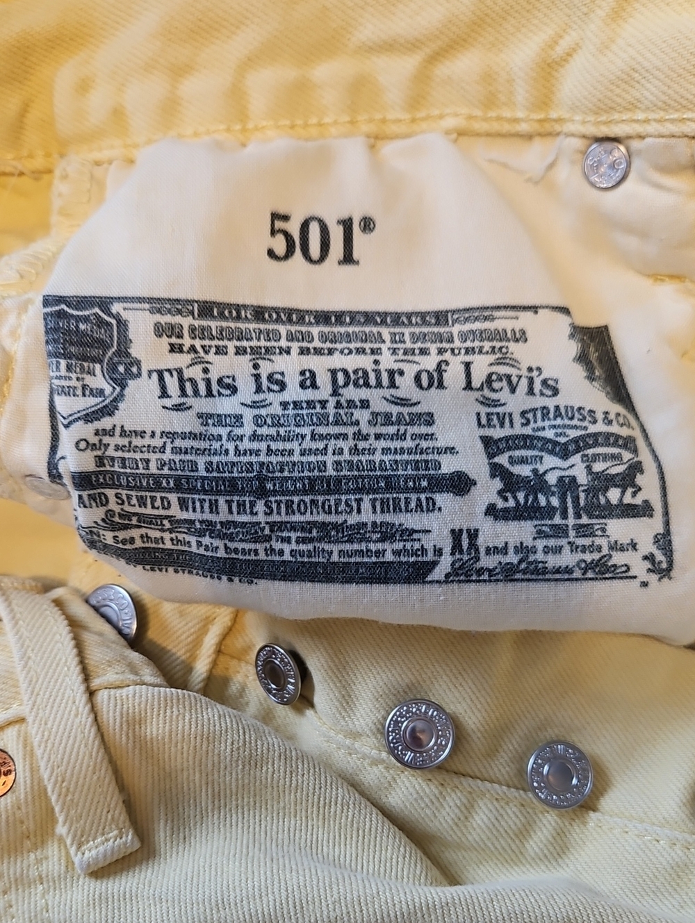 Levi's 501 Button Fly Yellow Denim Cutoff Shorts - Picture 9 of 9